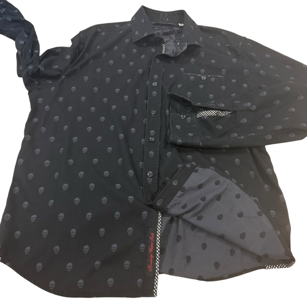 Robert Graham mens skull Pattern button up black Shirt Size 2XL Taylored fit fun - Picture 9 of 16